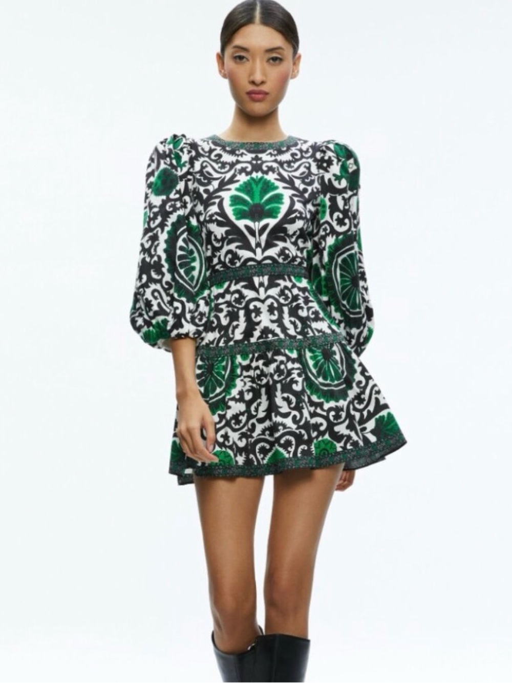 Alice + Olivia Shayla Printed Dress with Green Baroque Print
